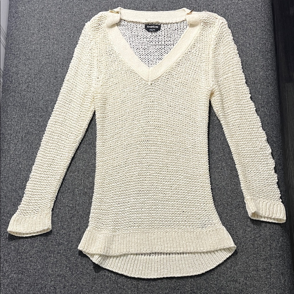 bebe Cream V-Neck Sweater